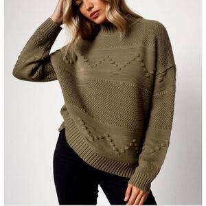 Pink Clover Women's Large Gabriel Mock Neck Textured Pullover Sweater Olive Gree